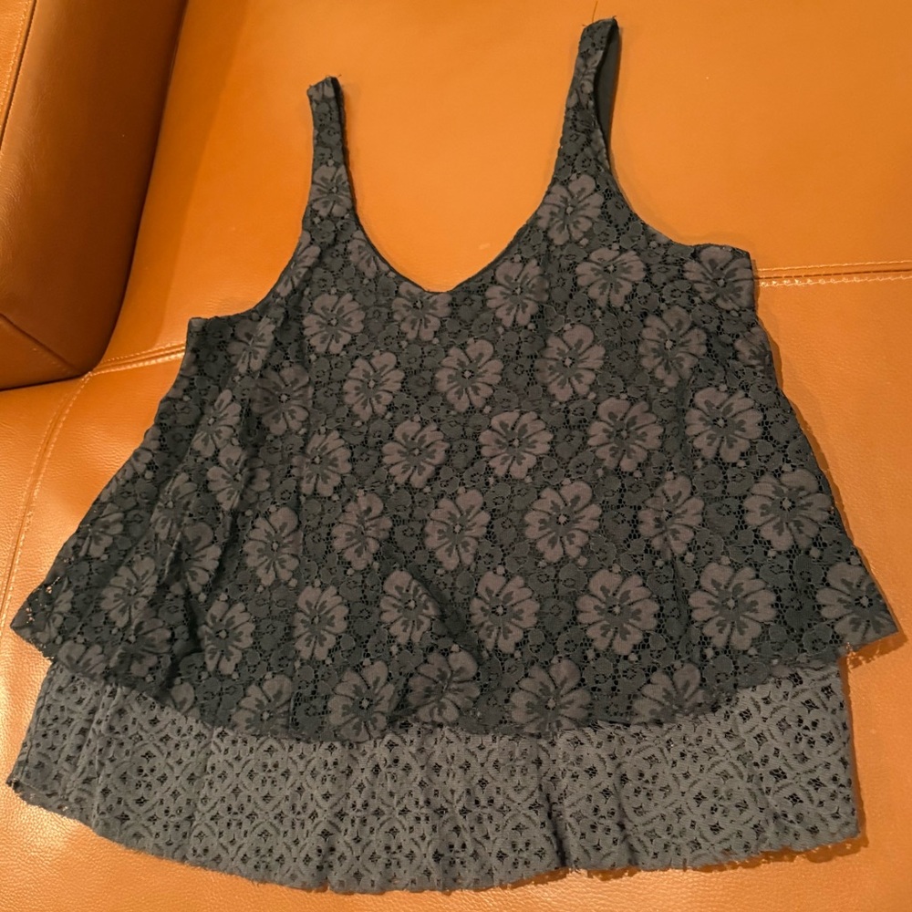 American Eagle Charcoal Lace Camisole Tank Too Flowy Top